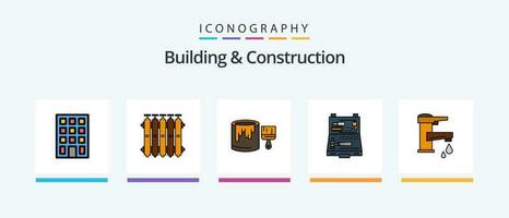 Building And Construction Line Filled 5 Icon Pack Including tapwater. block. foam. tile. bricks. Creative Icons Design vector