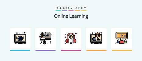 Online Learning Line Filled 5 Icon Pack Including e book. course. course. online. e-learning. Creative Icons Design vector