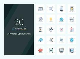 20 3d Printing And Communication Flat Color icon for presentation vector