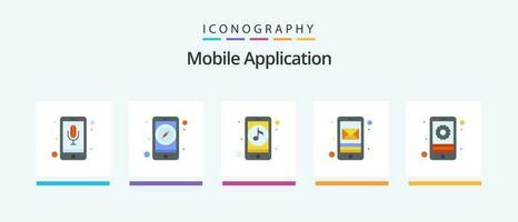 Mobile Application Flat 5 Icon Pack Including mobile. email. app. mobile. app. Creative Icons Design vector