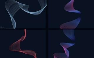 Set of 4 geometric wave pattern background Abstract waving line vector