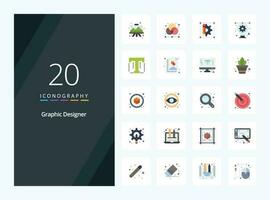 20 Graphic Designer Flat Color icon for presentation vector