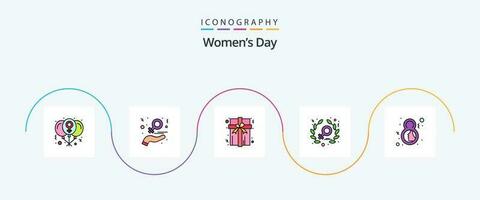 Womens Day Line Filled Flat 5 Icon Pack Including eight. women. love. power. present vector