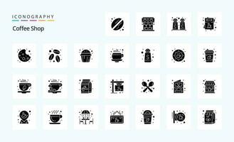 25 Coffee Shop Solid Glyph icon pack vector