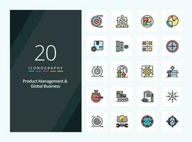 20 producto gestión y global negocio línea lleno icono para presentación vector