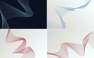 Set of 4 geometric wave pattern background Abstract waving line vector