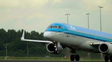 AMSTERDAM, THE NETHERLANDS JULY 24, 2017 - KLM Cityhopper Embraer 190 PH EZU accelerate before departure on runway 36L Polderbaan. Shiphol Airport, Amsterdam, Holland video