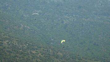 Paragliding Flying Over the Forested Mountain video