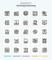 Creative Marketing And Advertising 25 OutLine icon pack  Such As banner. advertising. news. publicity. marketing vector