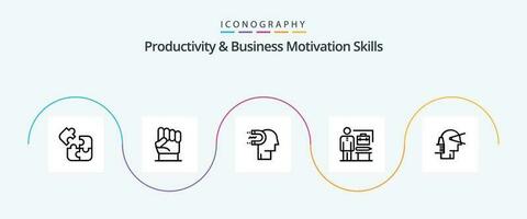 Productivity And Business Motivation Skills Line 5 Icon Pack Including achieve. abilities. power. lead. human vector