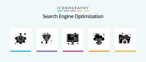 Seo Glyph 5 Icon Pack Including . gear. growth. folder. database. Creative Icons Design vector