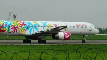 ALMATY, KAZAKHSTAN MAY 4, 2019 - Sunday Airlines Boeing 757 200 UP B5704 taxiing before departure, Almaty International Airport, Kazakhstan video