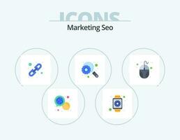 márketing seo plano icono paquete 5 5 icono diseño. datos. buscar. inteligente mirar. mejoramiento. lógico enlace vector