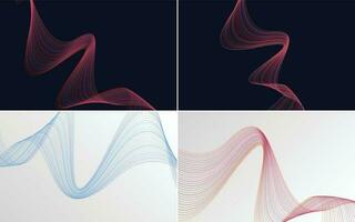 Set of 4 geometric wave pattern background Abstract waving line vector