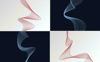 Set of 4 geometric wave pattern background Abstract waving line vector