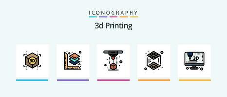 3d Printing Line Filled 5 Icon Pack Including . 3d.. Creative Icons Design vector