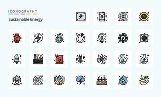 paquete de iconos de estilo lleno de línea de energía sostenible 25 vector