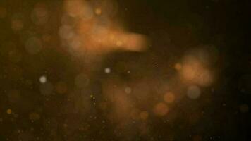 goud deeltjes abstract achtergrond met gouden schijnend sterren stof bokeh schitteren prijzen stof. futuristische glinsterende vlieg beweging flikkeren lus in ruimte Aan zwart achtergrond. video