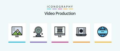 Video Production Line Filled 5 Icon Pack Including camera lenses. camera accessories. audio. viral video. video advertising. Creative Icons Design vector