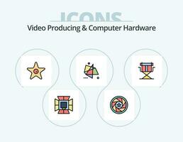 vídeo productor y computadora hardware línea lleno icono paquete 5 5 icono diseño. película. cine. páginas. personal. trabajo vector