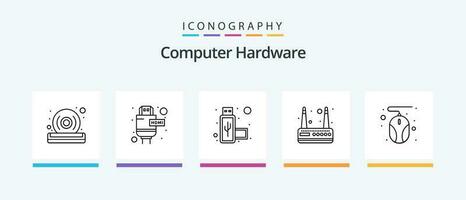 computadora hardware línea 5 5 icono paquete incluso . ordenador portátil. enrutador computadora. calidad. creativo íconos diseño vector