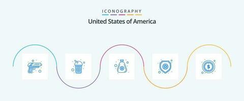 Estados Unidos azul 5 5 icono paquete incluso dinero. signo. dólar. estrella. proteger vector