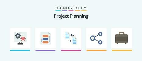 Project Planing Flat 5 Icon Pack Including network. connect. strategy. transfer. file. Creative Icons Design vector