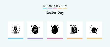 Easter Glyph 5 Icon Pack Including lady bug. shopping. birthday. egg. bag. Creative Icons Design vector