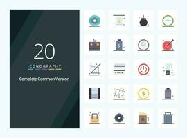 20 Complete Common Version Flat Color icon for presentation vector