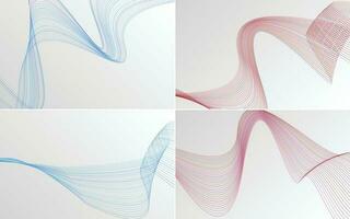 Set of 4 geometric wave pattern background Abstract waving line vector