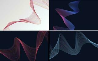 Set of 4 geometric wave pattern background Abstract waving line vector