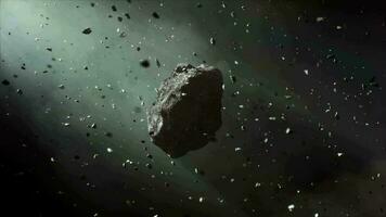3d representación animación de un asteroide volador mediante espacio video