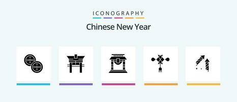 Chinese New Year Glyph 5 Icon Pack Including door. year. gate. new. china. Creative Icons Design vector