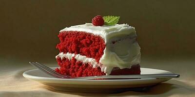 rojo terciopelo pastel tarta borroso fondo, ai generar y foto
