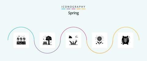 Spring Glyph 5 Icon Pack Including food. sun. grasses. summer. flower vector