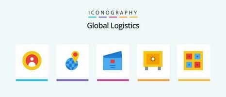 global logística plano 5 5 icono paquete incluso logístico. cerrar con llave. mundo. armario. pagar. creativo íconos diseño vector