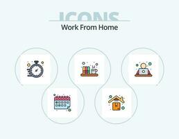 Work From Home Line Filled Icon Pack 5 Icon Design. home work area. time. video call. routine. sharing vector