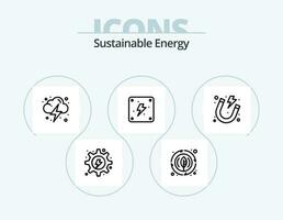 Sustainable Energy Line Icon Pack 5 Icon Design. gear. hydro. plant. energy. transmission tower vector