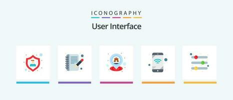 User Interface Flat 5 Icon Pack Including options. configuration. home. wifi. mobile. Creative Icons Design vector