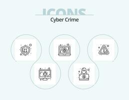 Cyber Crime Line Icon Pack 5 Icon Design. shopping. safety. warning. robbery. hacker vector