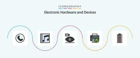 Devices Line Filled Flat 5 Icon Pack Including hardware. devices. cam. connected. media vector