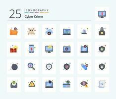 Cyber Crime 25 Flat Color icon pack including light. alert. cloud. lock. encryption vector