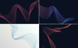 Set of 4 geometric wave pattern background Abstract waving line vector