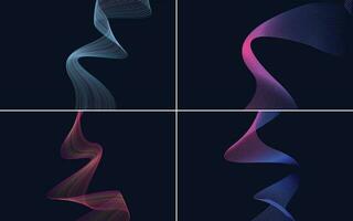 Set of 4 geometric wave pattern background Abstract waving line vector