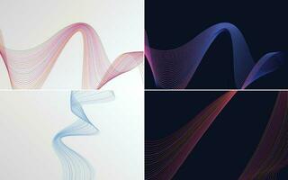 Set of 4 geometric wave pattern background Abstract waving line vector