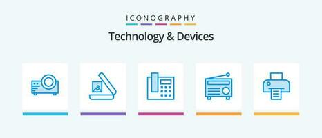 Devices Blue 5 Icon Pack Including . printing. telephone. printer. audio. Creative Icons Design vector