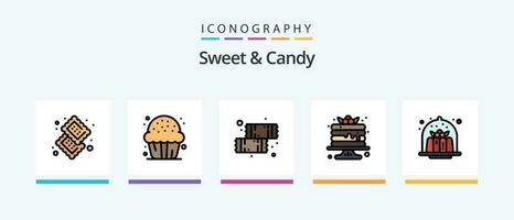 dulce y caramelo línea lleno 5 5 icono paquete incluso alimento. caramelo. cámping. dulces alimento. creativo íconos diseño vector