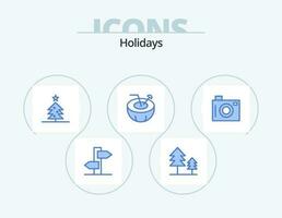 Holidays Blue Icon Pack 5 Icon Design. picture. holiday. christmas. camera. coconut water vector