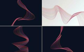 Set of 4 geometric wave pattern background Abstract waving line vector