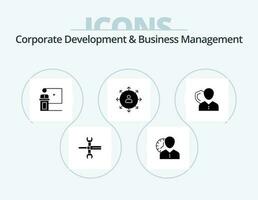 Corporate Development And Business Management Glyph Icon Pack 5 Icon Design. presentation. business. man. conference. timing vector
